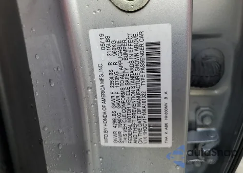 2019 Honda Accord Lx из США, поврежденный, VIN 1HGCV1F16KA101322